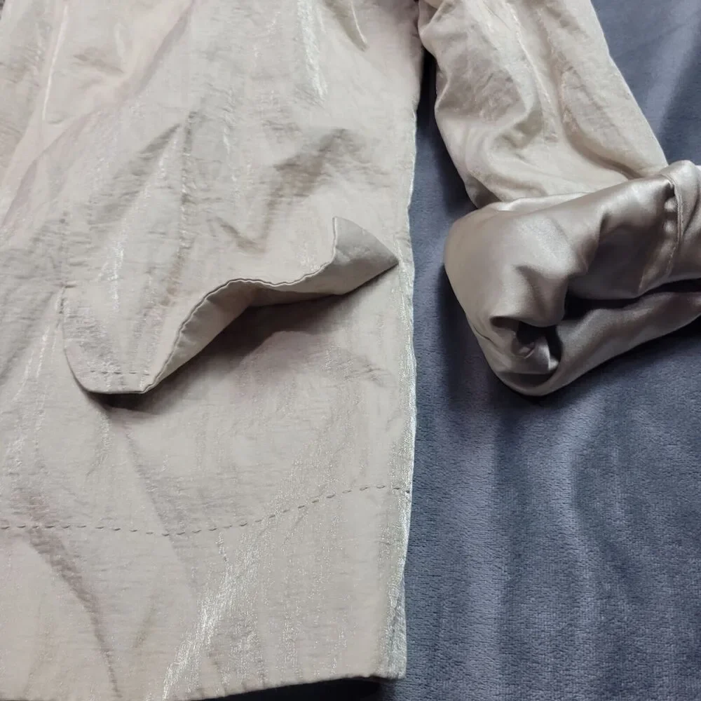 Chicos Beige Crinkle Blazer Womens Size 2 Cotton Blend With Polyester Lining Lig